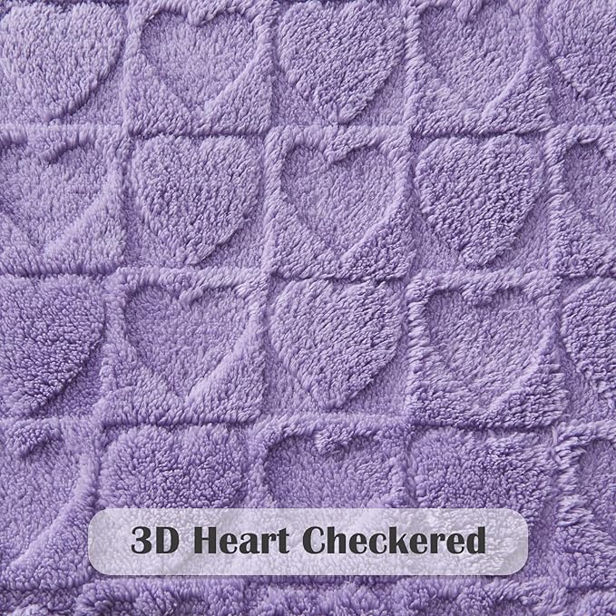 NEWCOSPLAY Super Soft Twin Blanket Lavender Love Premium Silky Flannel Fleece 3D Heart Checkered Lightweight Bed Blanket All Season Use (Lavender Love, Twin(60"x80"))