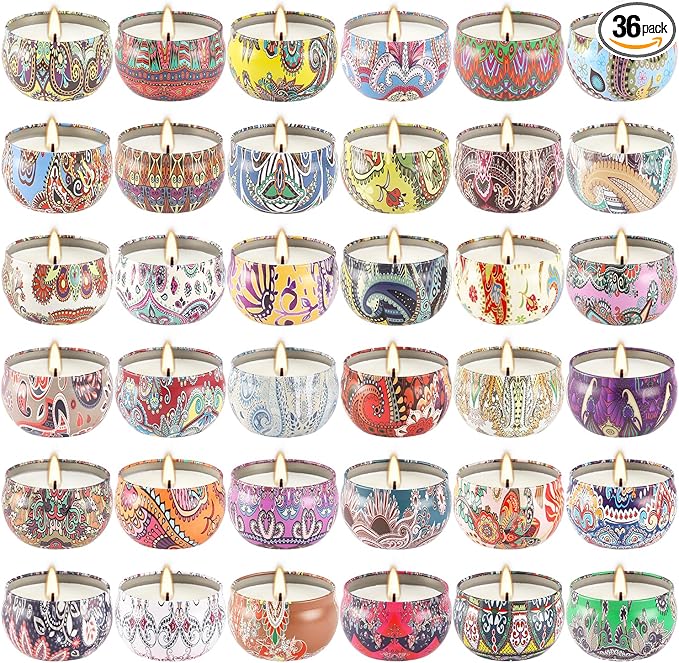 Scented Candles Gifts Set of 36 – 2.5oz Aromatherapy Travel Tin Candles, Relaxing Fragrances for Home, Spa, Gifts for Family, Friends, Teachers, Thank You Presents (Assorted Scents).
