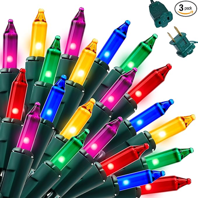 Joiedomi Multicolor Christmas String Lights,300(3x100) 64.2FT Christmas Fairy Tree Lights Plug in for Indoor Outdoor Xmas Decorations Patio Holiday Theme Party Yard House,Green Wire