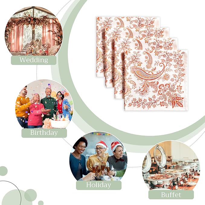 Maison d' Hermine Cloth Napkins Set of 4 100% Cotton Everyday Reusable Square Napkins Cloth Washable, Dinner, Party, Wedding, Restaurant (Cachemire, 20" x 20")