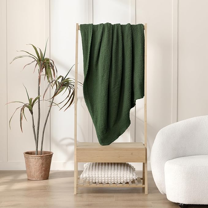 JOOJA Knit Throw Blanket Super Soft Warm Blanket for Couch Lightweight Fluffy Blanket for Bed Sofa 60x80 Inches Dark Green