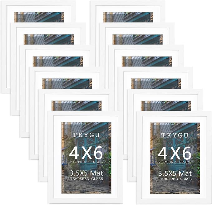 Picture Frame white 4x6 with mat 3.5x5 Modern Style Wood Composite frames set of 12-white textured frame with Tempered glass table or wall display picture frame for home decor