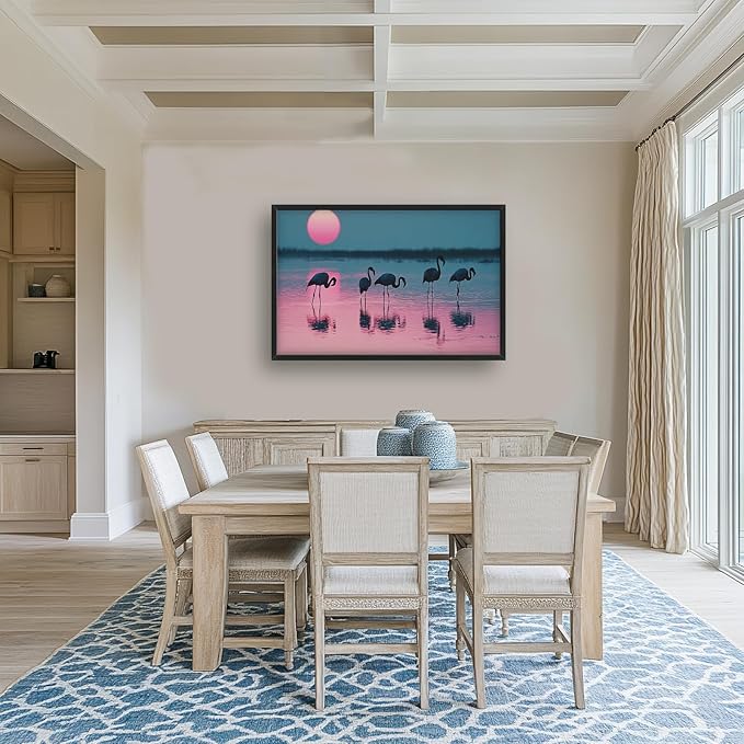 Olivine Flamingo Wall Art, Sunset Pictures Wall Decor, Beach Painting, Tropical Animal Canvas Prints, Framed Artwork for Bathroom Bedroom Living Room Office Home Decoration 36"x24"