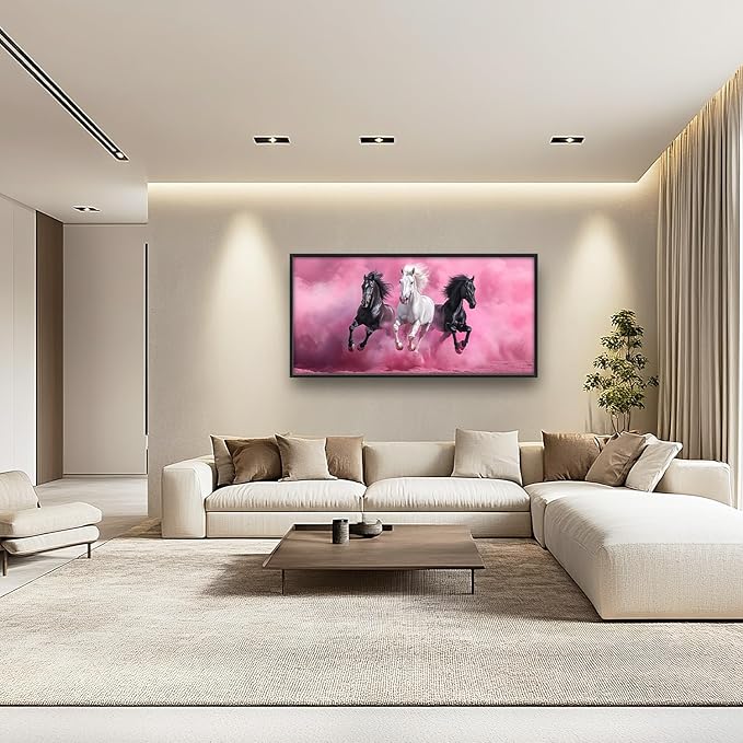 Flintis Large Horse Wall Art Black and White Horses Pictures Wall Decor Abstract Animal Canvas Painting Print Artworks Decorations Framed for Living Room Bathroom Master Bedroom Office 60L x 30W