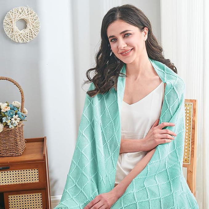 inhand Knitted Throw Blanket for Couch and Bed, Soft Living Room Home Decor Knitted Blanket with Tassel, Outdoor Lightweight Breathable Summer Blanket, Farmhouse Warm Woven Decorative, 50"x60"