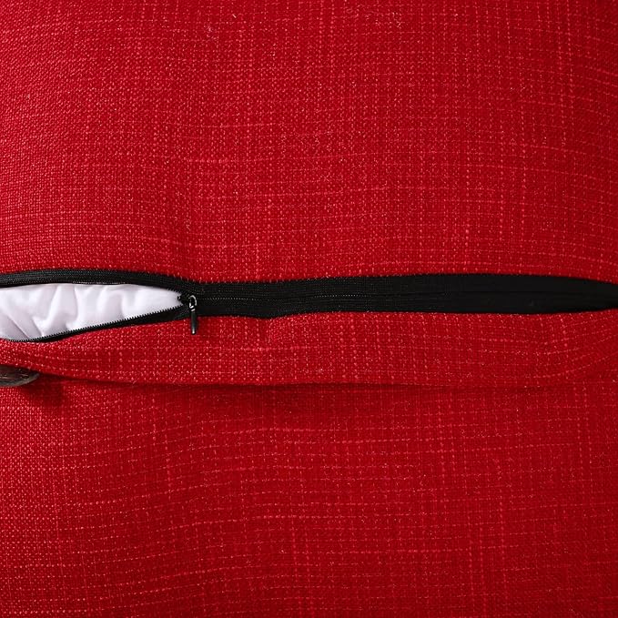 HAUSSY Red Linen Decorative Throw Pillow Covers 22x22 Inch Set of 2,Square Cushion Case with 3 Vintage Buttons,Modern Farmhouse Home Decor for Couch,Bed