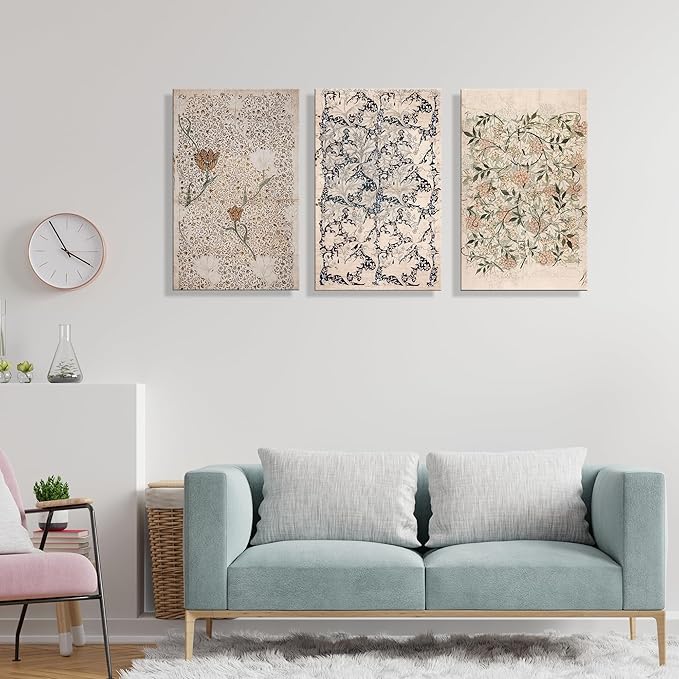 UCRAASDEB Framed Vintage Botanical Canvas Wall Art Set of 3 Neutral Antique Floral Pictures Poster Farmhouse Boho Flowers Painting Prints for Living Room Bedroom 24'' x 16''