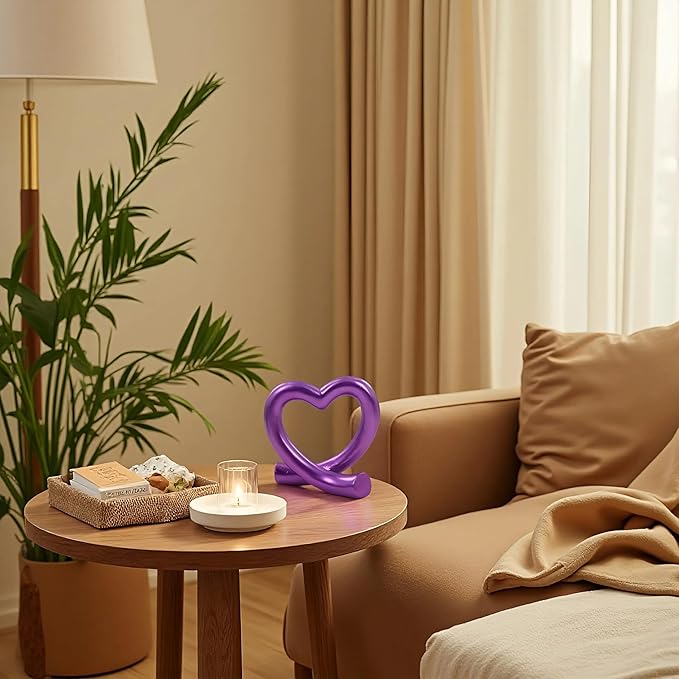 Purple Heart Sculpture – Romantic & Unique Gift for Anniversary, Valentine’s Day, Modern Decorative Figurine for Bedroom or Shelf