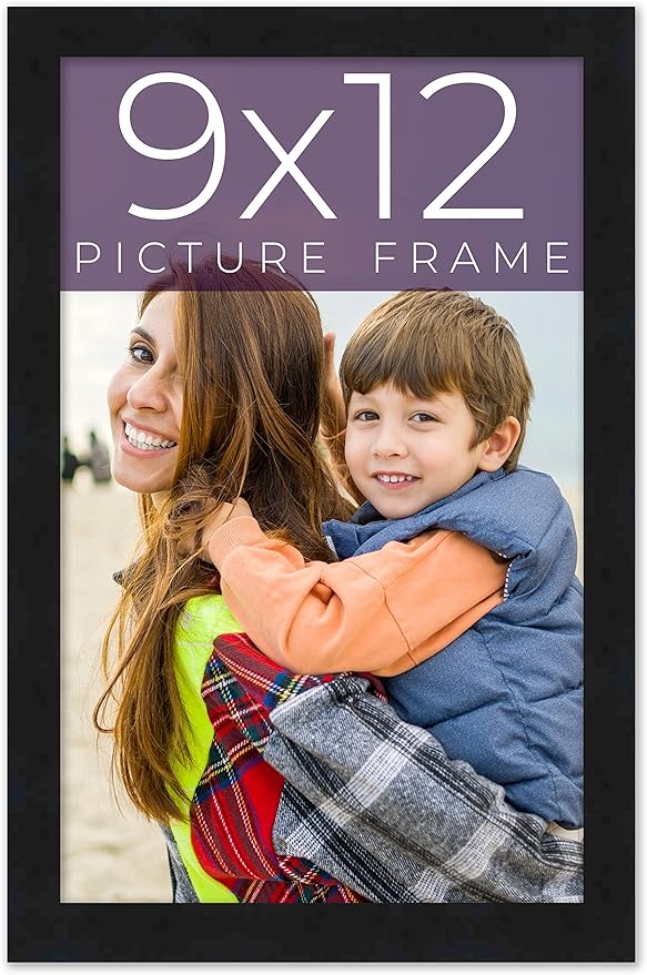 9x12 Frame Black Real Wood Picture Frame Width 0.75 Inches | Interior Frame Depth 0.5 Inches | Black Mid Century Photo Frame Complete with UV Acrylic, Foam Board Backing & Hanging Hardware