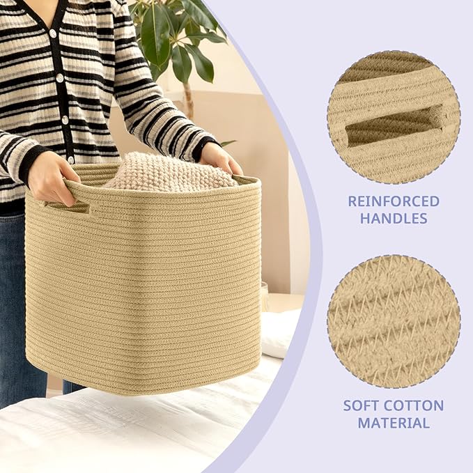 OIAHOMY Storage Cubes, 13 Inch Cube Storage Organizer, Collapsible Storage Bins, Baskets for Organizing, Storage Bins for Shelves-Hemp Yellow, 2-PACK