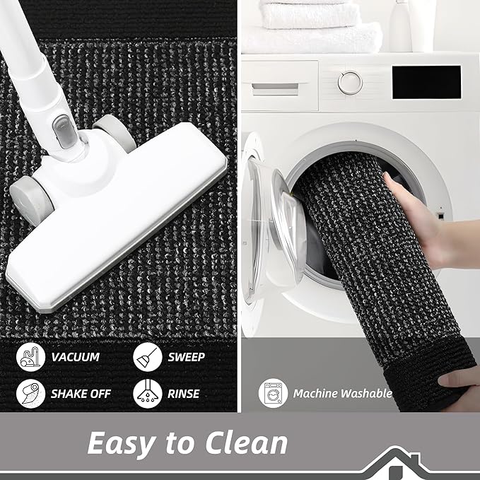 BEQHAUSE Kitchen Rugs and Mats Set of 2 Non-Slip Kitchen Mats for Floor, Absorbent and Stain Resistant Kitchen Runner, Machine Washable Rugs for Kitchen, Laundry & Sink, 20"x32"+20"x48", Black