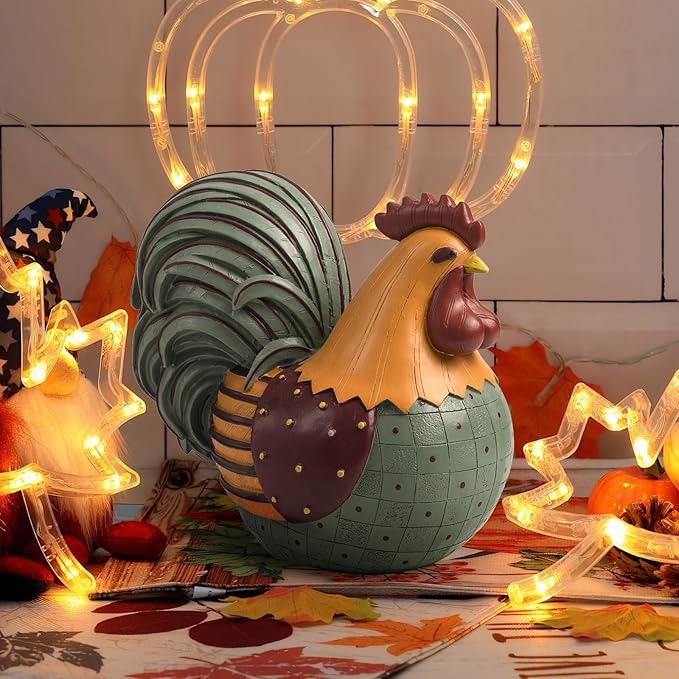 Chicken Statue, 8.3×7.8 Inch Resin Fall Harvest Rooster Figurine Table Top Centerpiece Decorations for Home Kitchen Counter, Thanksgiving Indoor Tabletop Mantel Desk Farmhouse Decor