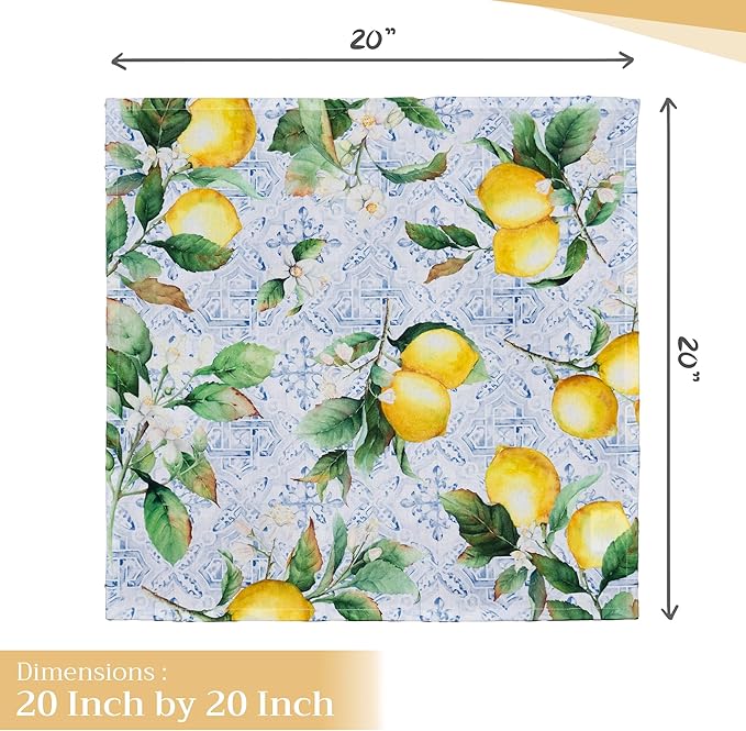 Maison d' Hermine Cloth Napkins Set of 4 100% Cotton Everyday Reusable Square Napkins Cloth Washable, Dinner, Party, Wedding, Restaurant, Spring/Summer (Citrus, 20" x 20")