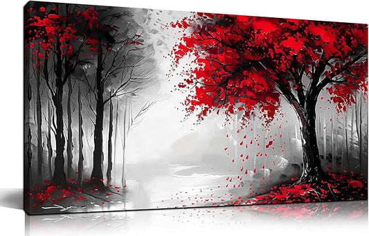 Large Canvas Wall Art for Living Room Black White and Red Tree of Life Print Pictures Painting Framed Wall Decor for Bedroom Modern Home Forest Scenery Wall Decorations Artwork Size 20x40 Ready to Hang