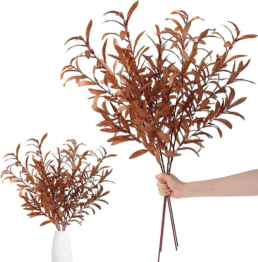Sggvecsy 33’’ 4Pcs Fall Artificial Olive Branches Autumn Long Stems Faux Twig Plants Fake Eucalyptus Leaves for Thanksgiving Autumn Harvest Home Office Wedding Table Centerpiece Vase Filler Decoration