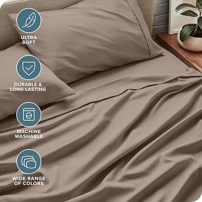Bare Home Queen Sheet Set - Luxury 1800 Ultra-Soft Microfiber Queen Bed Sheets - Double Brushed - Deep Pockets - Easy Fit - 4 Piece Set - Bedding Sheets & Pillowcases (Queen, Taupe)