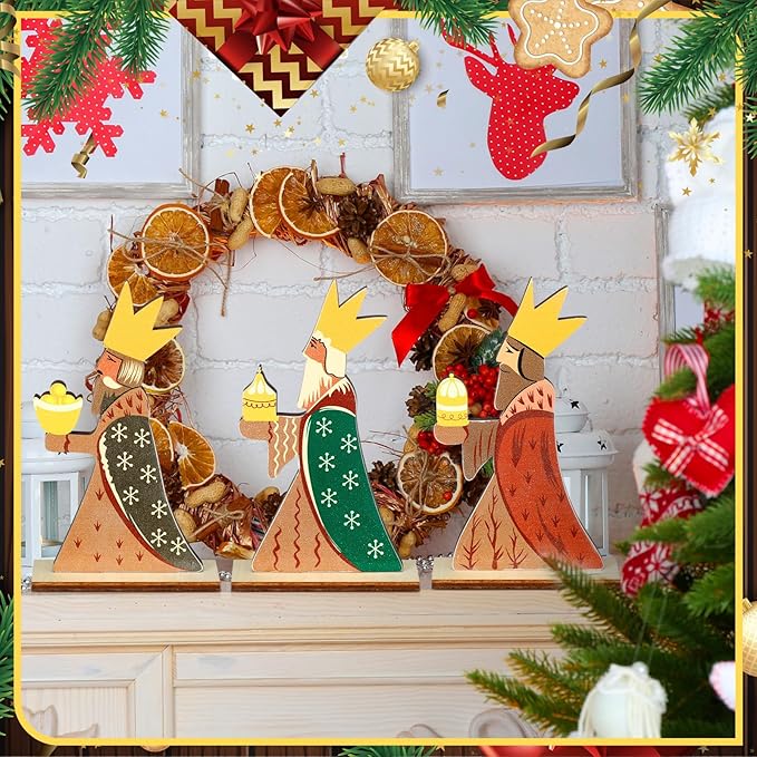 Barydat 3 Pcs Nativity Theme Decor Three Wise Men Christmas Table Decorations Wooden Centerpieces Epiphany Table Sign Christian Gifts Nativity Christmas Decoration for Indoor Home Xmas Holiday Party