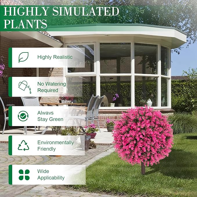 Set of 2 Artificial Pink Boxwood Topiary Ball Bush for Outdoor with Ground Spike 22", UV Resistant Faux Greenery Shrubs, Fake Pink&Green Boxwood Plants for Garden, Yard, Porch, Patio Decor