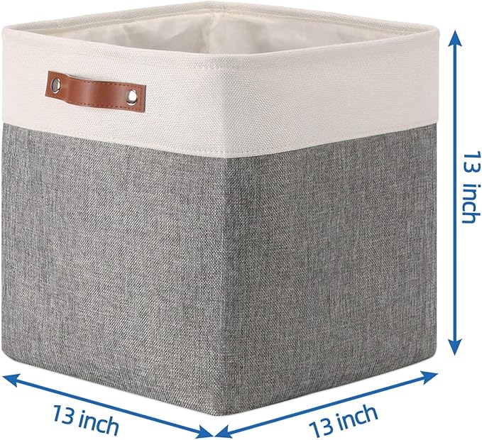 Temary 13 Inch Storage Cubes Baskets Fabric Storage Bins Cube Storage Baskets with PU Leather Handle Clothes Basket for Gift, Large Baskets for Storage Toys, Books, Blankets
