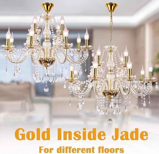 Panghuhu88 K9 Crystal Candle Chandeliers Lighting 12 Lights Pendant Ceiling Fixture Lamp for Dining Living Room Bedroom Hallway Entry Elegant Decoration (12 Bulbs)