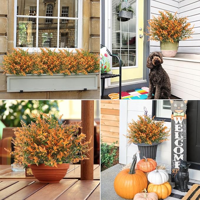 RECUTMS Fall Decoration for Home, Artificial Flowers for Outdoors Artificial Fall Flowers for Outdoors UV Resistant Artificial Plants Outdoor Artificial Flowers for Outdoors in Pots(Salmon)