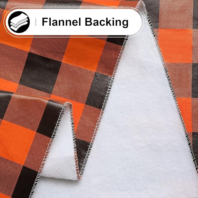 misaya Rectangle Waterproof Vinyl Table Cloth, Buffalo Flannel Backed Tablecloth, Wipeable Plastic Table Cover for Fall, Halloween (60" x 84", Orange and Black)