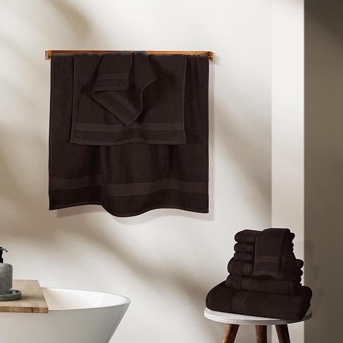 GLAMBURG Ultra Soft 24-Piece Towel Set- 100% Pure Ringspun Cotton, Contains 8 Oversized Bath Towels 27x54, 8 Hand Towels 16x28, 8 Wash Cloths 13x13 Ideal for Everyday use, Hotel & Spa- Chocolate Brown