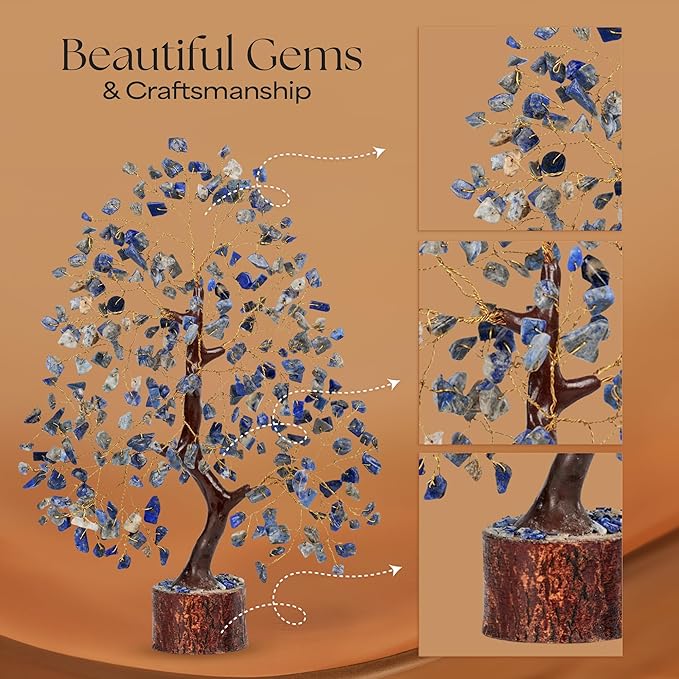 Lapis Lazuli Stone Money Tree | Tree of Life | Energy Healing Stones | Feng Shui Bonsai | Reiki Crystal Healing | Good Luck | Chakra Tree | Spiritual | Crystal Gifts | Office Home Decor