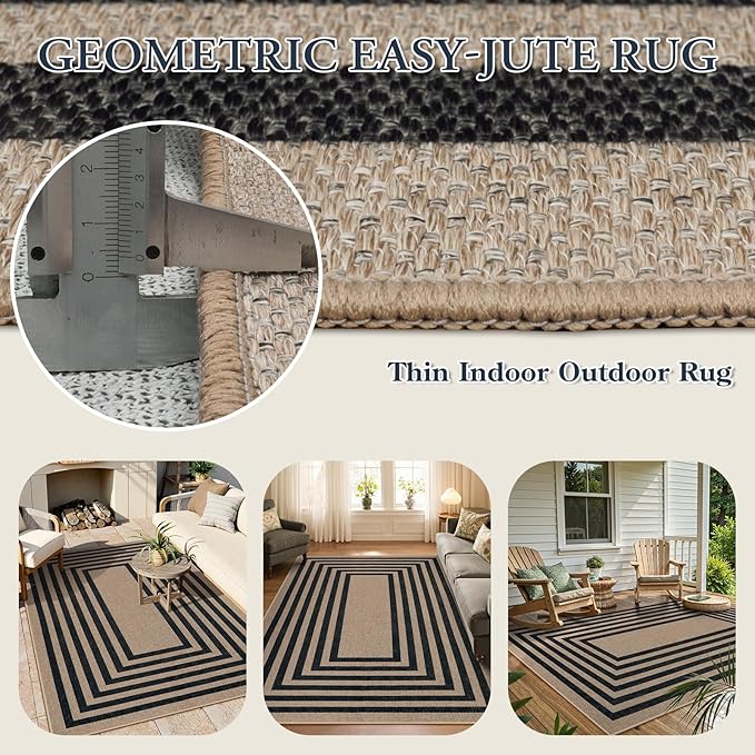 Lahome Modern Geometric Easy Jute Dining Room Rug, 5x7 Modern Rugs for Living Room Washable Kitchen Mat, Large Non Slip Farmhouse Indoor Outdoor Carpet for Bedroom Dorm RV