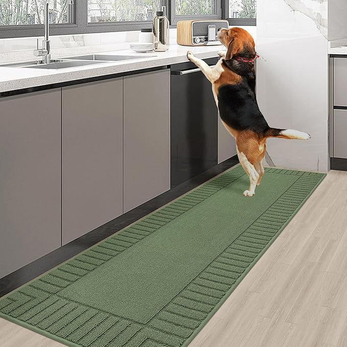 BEQHAUSE-Kitchen-Rugs-Non Slip-Kitchen-Mats-for-Floor Machine Washable Kitchen Rugs Absorbent Kitchen Carpet with TPR Non Skid Backing,Green, 24”x71”