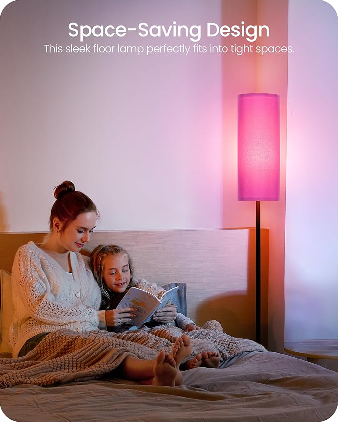 Dimmable Purple Floor Lamp for Living Room with Remote and Foot Switch, Corner Floor Lamp for Bedroom, 64.4" Standing Tall Lamp, 10W 900LM Bulb Included, 3000K-6500K, Linen Shade, FCC Listed Z06LD05W1
