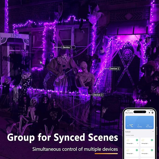 Brizled Smart Halloween Lights, 300 LED 98FT Orange & Purple Color Changing String Lights APP & Voice Control, Music Sync, Dimmable Ghostfire Flow Light for Outdoor Indoor Halloween Thanksgiving Decor