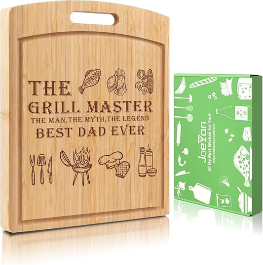 Joeyan Birthday Gift for Dad from Daughter Son, Personalized Engraved BBQ Cutting Board Kitchen Present for Father Grill Master Christmas, Large Size, Heavy Duty, 16x12x0.8"