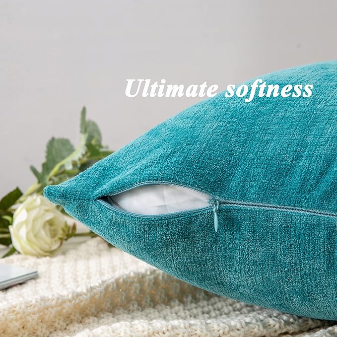 GAWAMAY Decorative Rectangle Throw Pillow Covers 12"x20" Inch Set of 2, Soft Chenille Lumbar Support Pillow Fall Pillowcase for Living Room Bedroom Sofa Couch Cushion Cover Teal 30x50cm (NO Inserts)