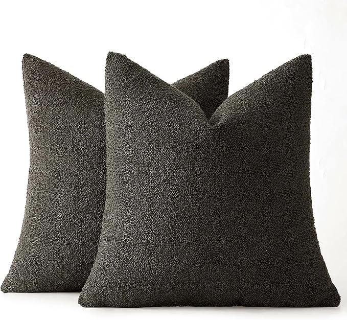 MIULEE 18x18 Inch Decorative Pillow Covers for Couch Bed Set of 2 Textured Boucle Neutral Throw Pillows Dark Coffee Accent Solid Cushion Pillowcase Cozy Soft Sofa Livingroom Home Decor