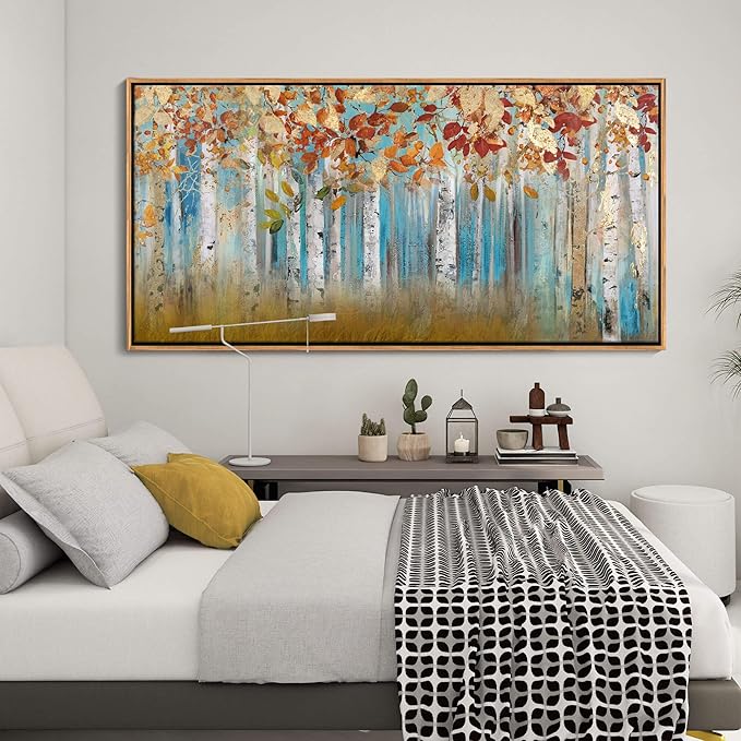 YCPRIMER Birch Tree Canvas Wall Art Landscape Yellow Picture Wall Decor for Living Room Large Bedroom Wall Decor Above Bed Artwork for Walls 29×58IN