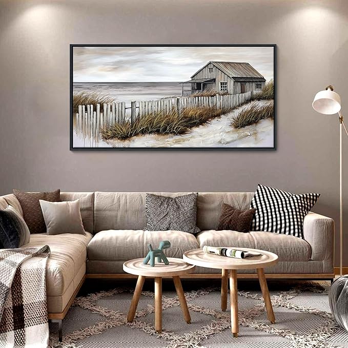 YDYSUNE Wall Art for Living Room - Beach fenced house Canvas Wall Decor for Home artwork Painting 24x48 Inches Canvas Print for Bedroom Decor Modern Salon Kitchen Office Hang a Picture