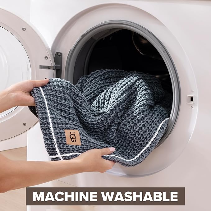 UGG Luna Knit Throw Cotton Chunky Soft Throw Blanket for Couch or Bed Cozy Washable Giftable Lightweight Blanket for Living Room or College Dorm, 50-inch x 70-inch, Imperial Blue