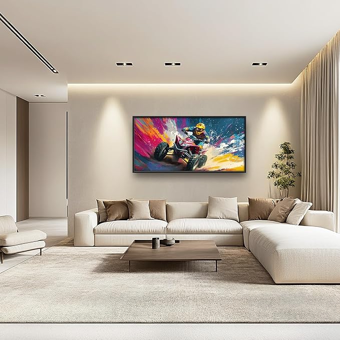 Flintis Large Kart Racing Framed Wall Art Racing Car Pictures Wall Decor Abstract Colorful Race Car Canvas Painting Print Artworks Decor Framed for Living Room Bathroom Master Bedroom 60L X 30W