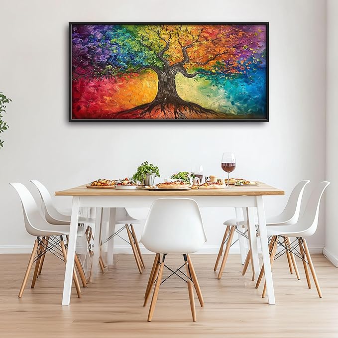 Colorful Tree Large Wall Art for Living Room Framed, Tree of Life Wall Decor Pictures, Canvas Print Painting, Aesthetic Artwork Bedroom Office Home Decor 60"x30"
