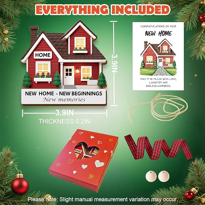 New Home Ornament - Red Wooden Housewarming Gift for Homeowners, Couples & Friends - New Home New Beginning First Christmas House Ornament