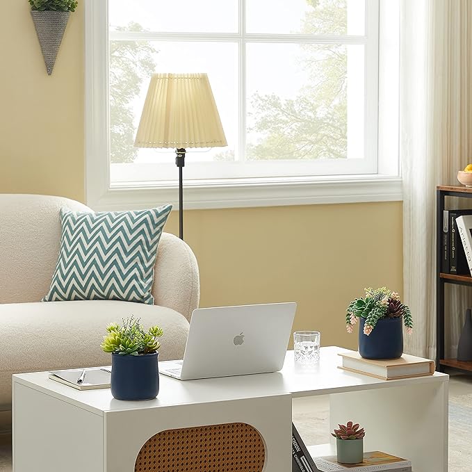 Artificial Succulent in Ceramic Pots, 2 Packs Large Faux Fake Plants Navy Blue for Desk,Office, Bedroom, Living Room, Bathroom Office Shelf Home Décor