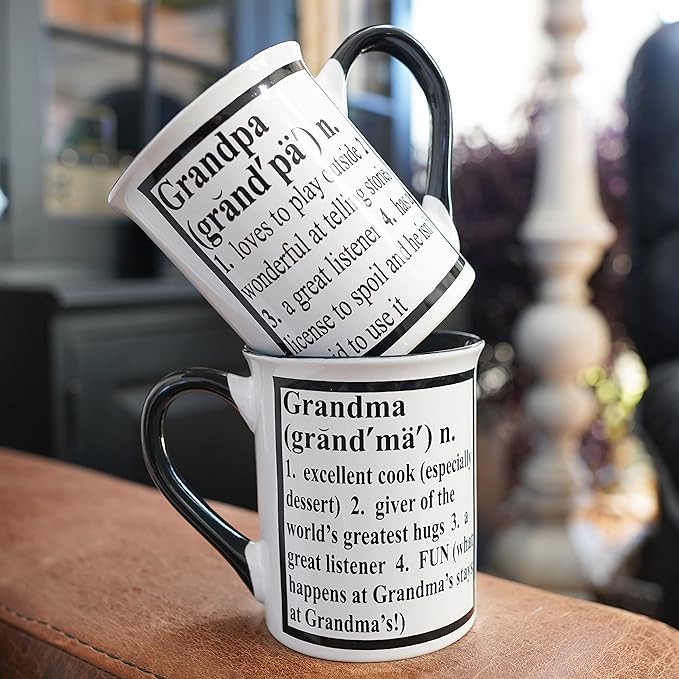 Cottage Creek Mugs - Set of Two 16oz. Large Ceramic Grandma Grandpa Coffee Cups - Ideal Stoneware Mugs for Kitchen, Office & Home Decor - Gifts for Grandparents, Women and Men