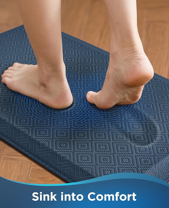 Ophanie Kitchen Mats for Floor, 3/4 Inch Thick Kitchen Rugs, 24x70 Anti Fatigue Standing Cushioned Mat, Waterproof,Comfort Ergonomic Mat for Office, Home, Sink, Blue Non-Slip Bottom