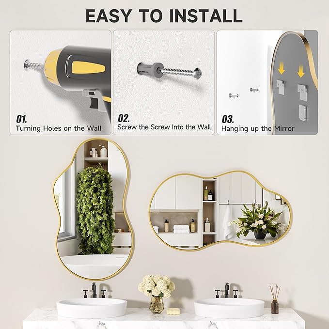 Hasipu Irregular Wall Mirror - 25"x45" Gold Irregular Abstract Mirror for Wall Asymmetrica Wall Mirrors Decorative Modern for Living Room Bathroom,Bedroom,Hallway