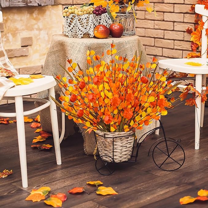 Krissing 6 Pcs Fall Floral Stems,17.3”Fall Berry Stems with Pumpkins Autumn Berry Floral Picks Branches for Vase Autumn Arrangement Centerpieces Harvest Thanksgiving Home Fall Decor