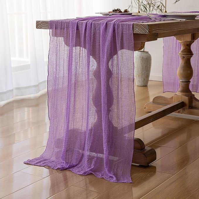 Table Runner Lavender Gauze Rustic Boho Lilac Cheesecloth Grape Table Runner 120 Inch 10 FT for Wedding Baby Bridal Shower Birthday Bridgerton Party Long Sheer Home Decorations
