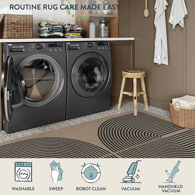 Lahome Modern Rainbow Easy Jute Carpet, 8x10 Living Room Rugs Indoor Outdoor Patio Dining Room Rug, Contemporary Farmhouse Non Slip Non Shedding Carpet for Deck Backyard