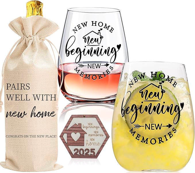 Housewarming Gifts for New Home Closing Gifts for Home Buyers, House Warming wine glasses for Men Women Couple Families Friends Coworkers, First House Present Ideas