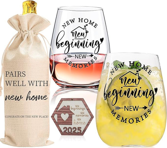 Housewarming Gifts for New Home Closing Gifts for Home Buyers, House Warming wine glasses for Men Women Couple Families Friends Coworkers, First House Present Ideas